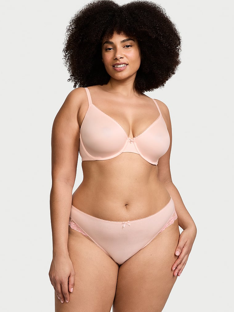 Victoria's Secret, Body by Victoria Invisible Lift Unlined Smooth Demi Bra, Purest Pink, onModelSide, 4 of 4 Shadia  is 5'11" or 180cm and wears 38DD (E) or Extra Extra Large