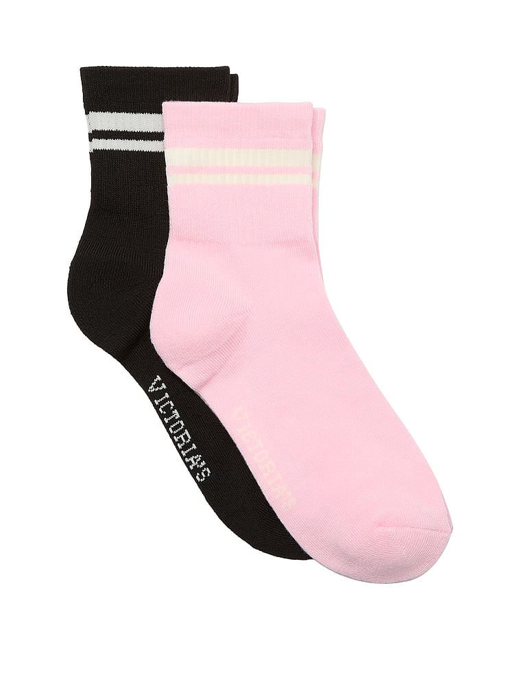 Victoria's Secret, Victoria's Secret VSX Kurze Socken im 2er-Pack, Schwarz und Blütenrosa, offModelFront, 1 of 1