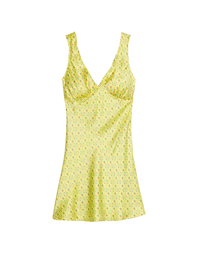 PINK von Frankies Bikinis Springtime Satinkleid, Strand-Blumenmuster, offModelFront, 3 of 3
