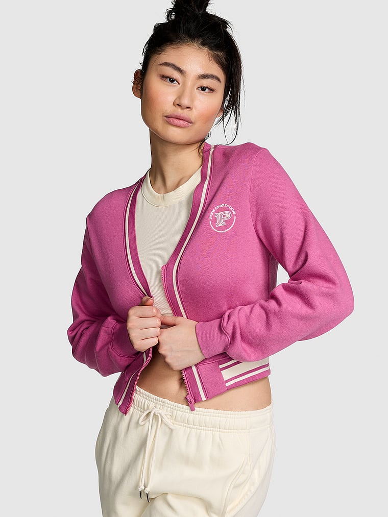PINK Ivy Fleece-Strickjacke mit Reißverschluss, onModelFront, 1 of 4
