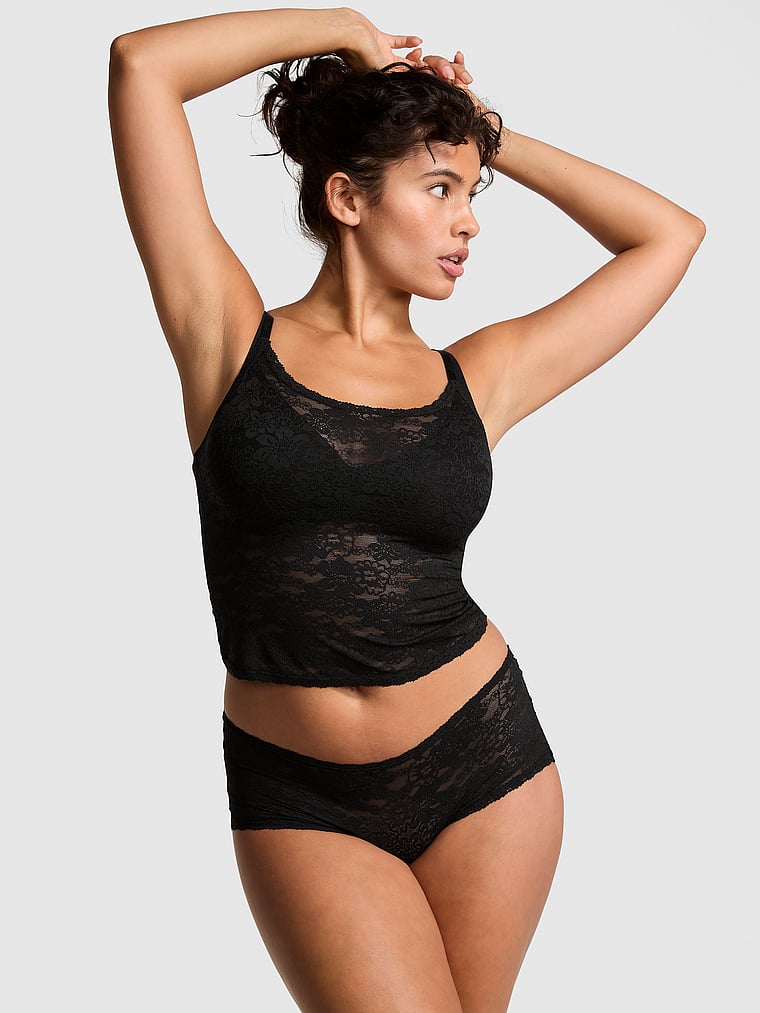 PINK Pretty Perfect Cami & Panty Set, Pure Black, onModelFront, 1 of 3 Isabella is 5'9" or 175cm and wears L/Long