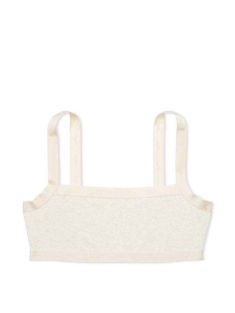 PINK Bralettes und BH-Oberteile Bralette aus Baumwolle mit geradem Ausschnitt und Logo, Natur meliert, offModelFront, 4 of 4