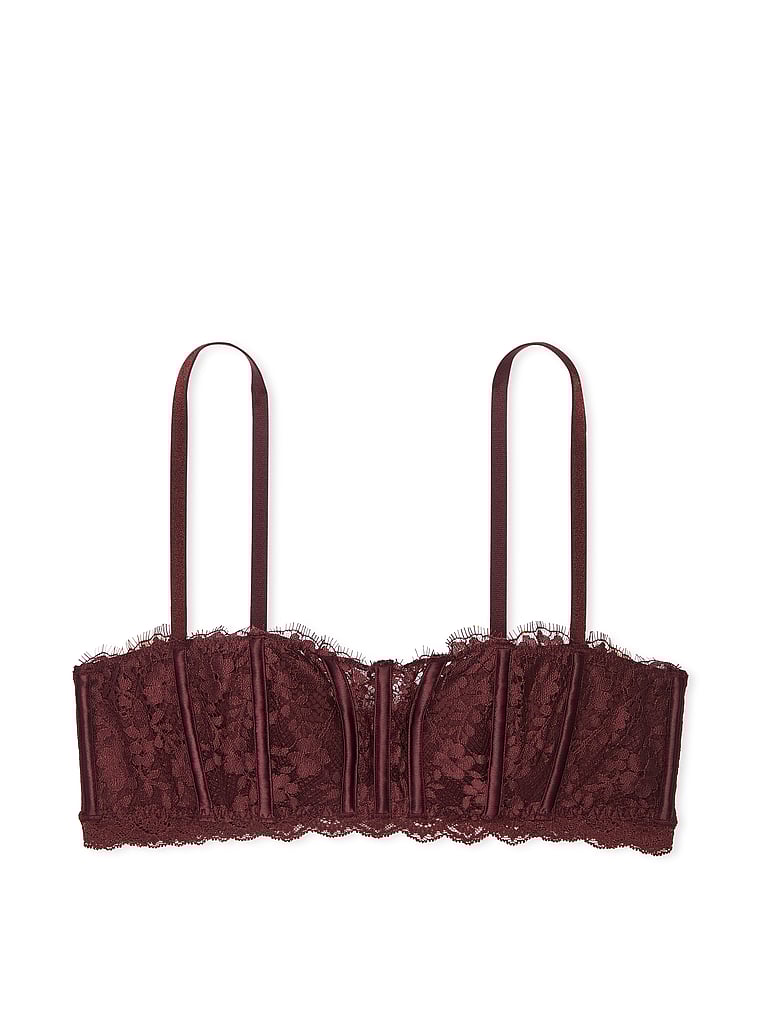 Victoria's Secret, Dream Angels Leicht gefüttertes Bandeau mit Spitze, Burgunder-Braun, offModelFront, 4 of 4
