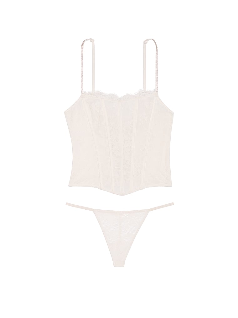 Victoria's Secret, Very Sexy Twinkle Strap Lace Corset Set, COCONUT WHITE, offModelFront, 1 of 1