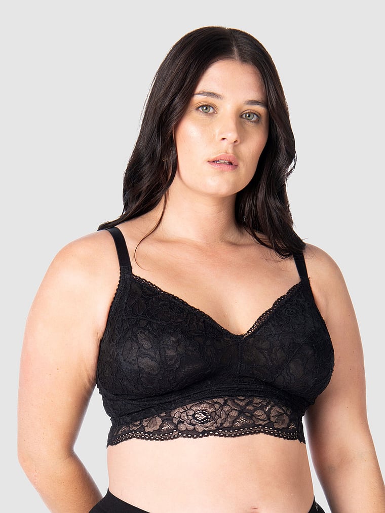 Victoria's Secret, Hotmilk Heroine Maternity Multifit Wirefree Bralette, Black, onModelFront, 1 of 3