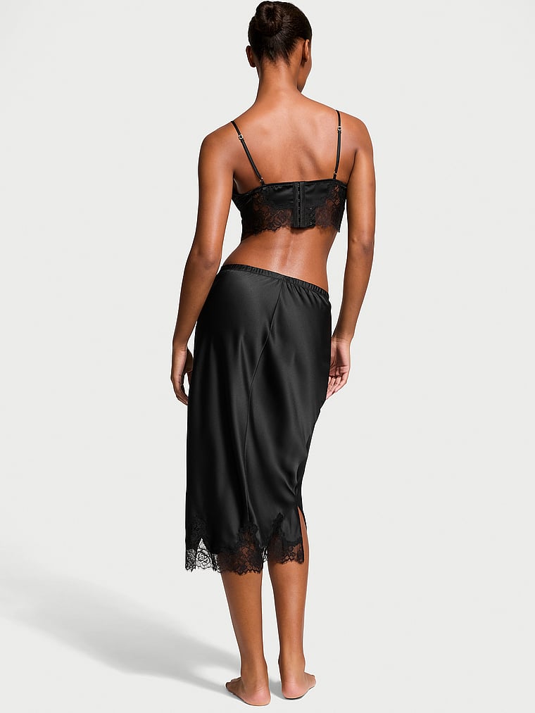 Victoria's Secret, Victoria's Secret Satin-Bralette mit Rosenspitzen und Midirock im Set, SCHWARZ, offModelBack, 3 of 3