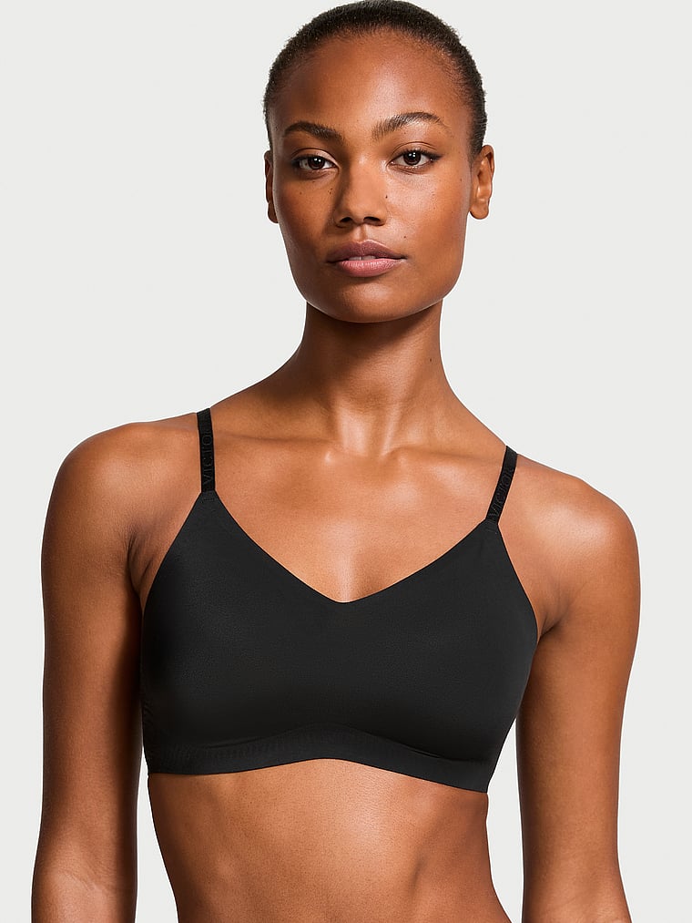 Victoria's Secret, Victoria's Secret Bare Lightly Lined Wireless Comfort Bra, Black, onModelFront, 1 of 3