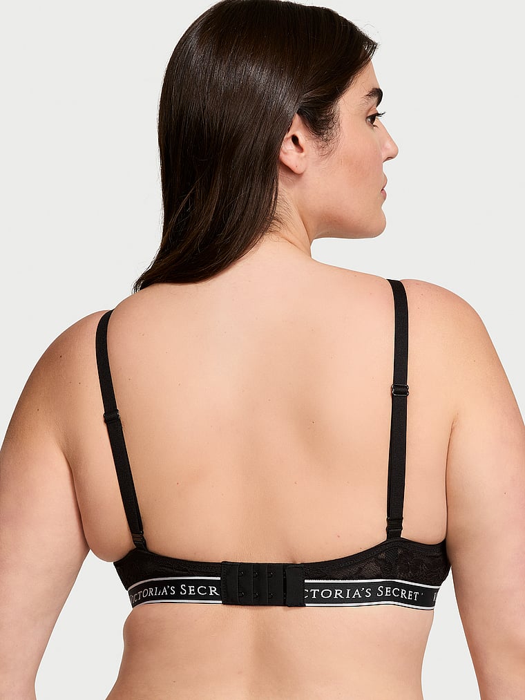 Victoria's Secret, T-Shirt  Leicht gefütterter BH mit tiefem Ausschnitt und Spitzenbesatz, Schwarz, onModelBack, 2 of 3