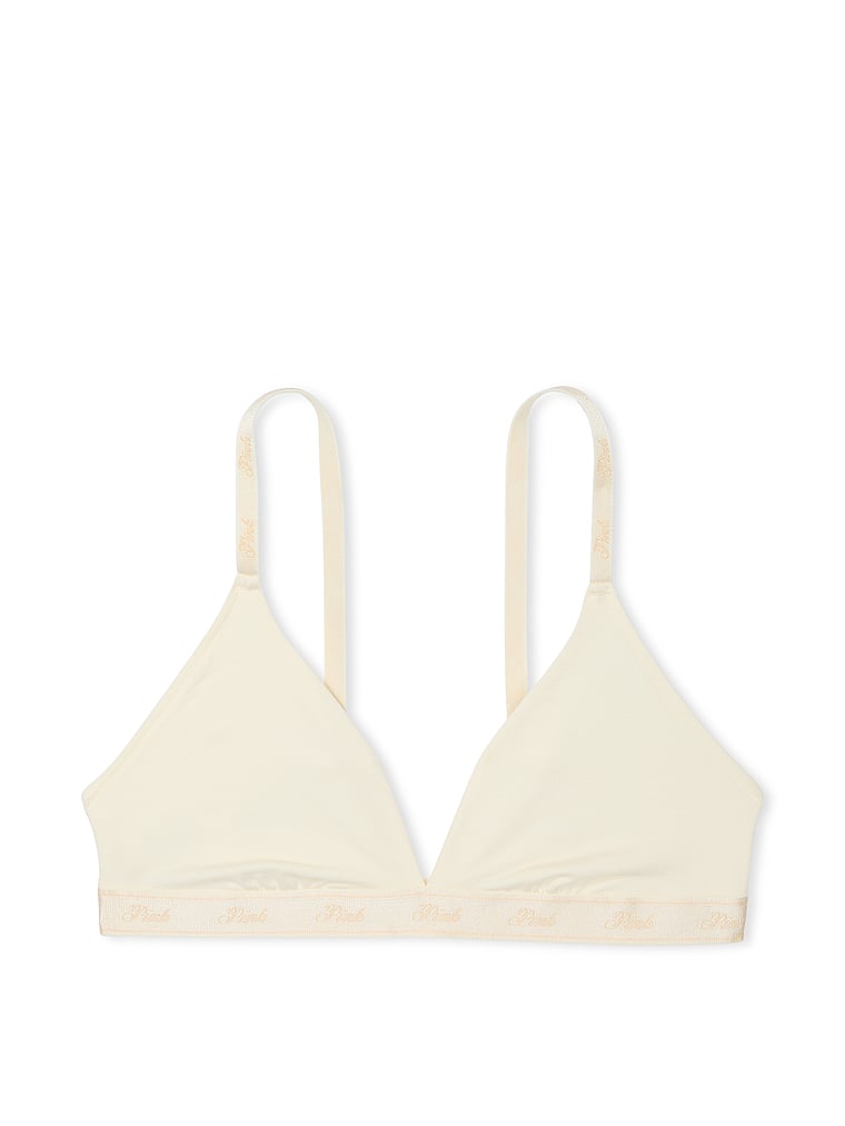 PINK Bralettes und BH-Oberteile Triangel-Bralette aus Baumwolle mit Logo, Sahne in Limited Edition, offModelFront, 4 of 5