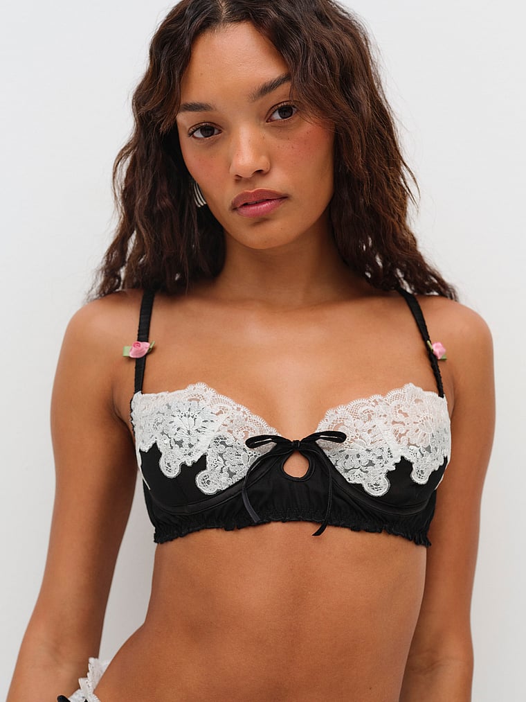 Victoria's Secret, For Love & Lemons Maeve Underwire Bra, Black/Cream, onModelFront, 1 of 4