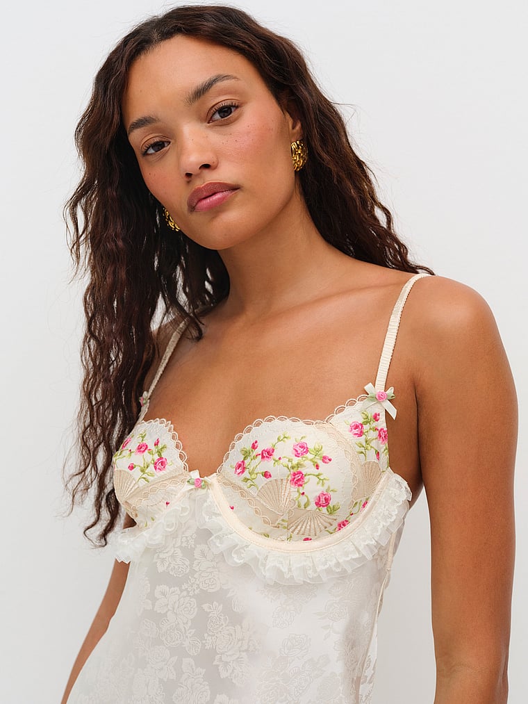 Victoria's Secret, For Love & Lemons Gretchen Negligé, Hellbraun/Mehrfarbig, offModelFront, 4 of 5