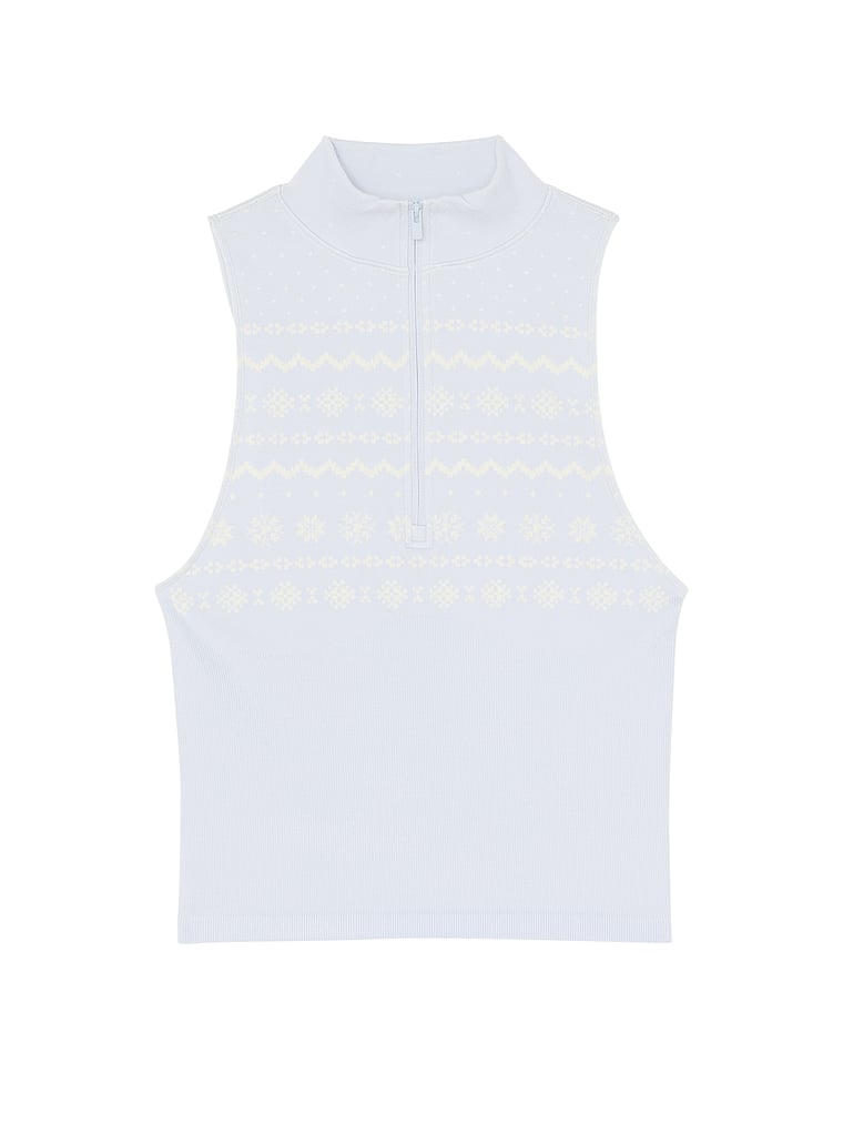 PINK Winter Nahtloses Tanktop mit kurzem Reißverschluss, Hortensienblau, offModelFront, 3 of 5