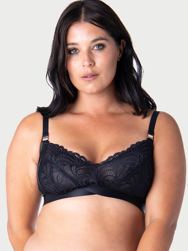 Victoria's Secret, Hotmilk Warrior Wireless Soft Cup Maternity Bra, Black, onModelFront, 1 of 6