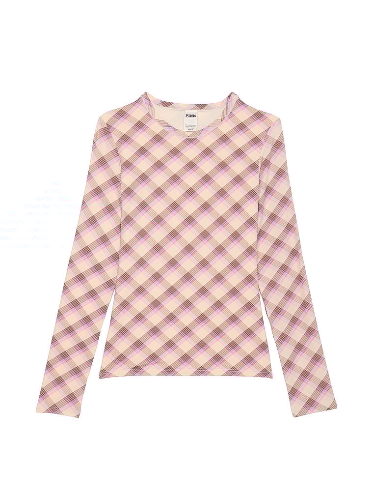 PINK Base Stretch Longsleeve, Muschelweiß mit Karomuster, offModelFront, 3 of 3