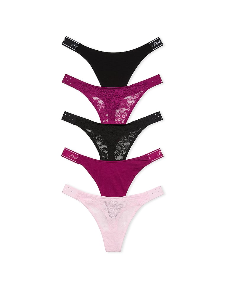 PINK String mit Logo und Schnürung im 5er-Pack, offModelFront, 1 of 1