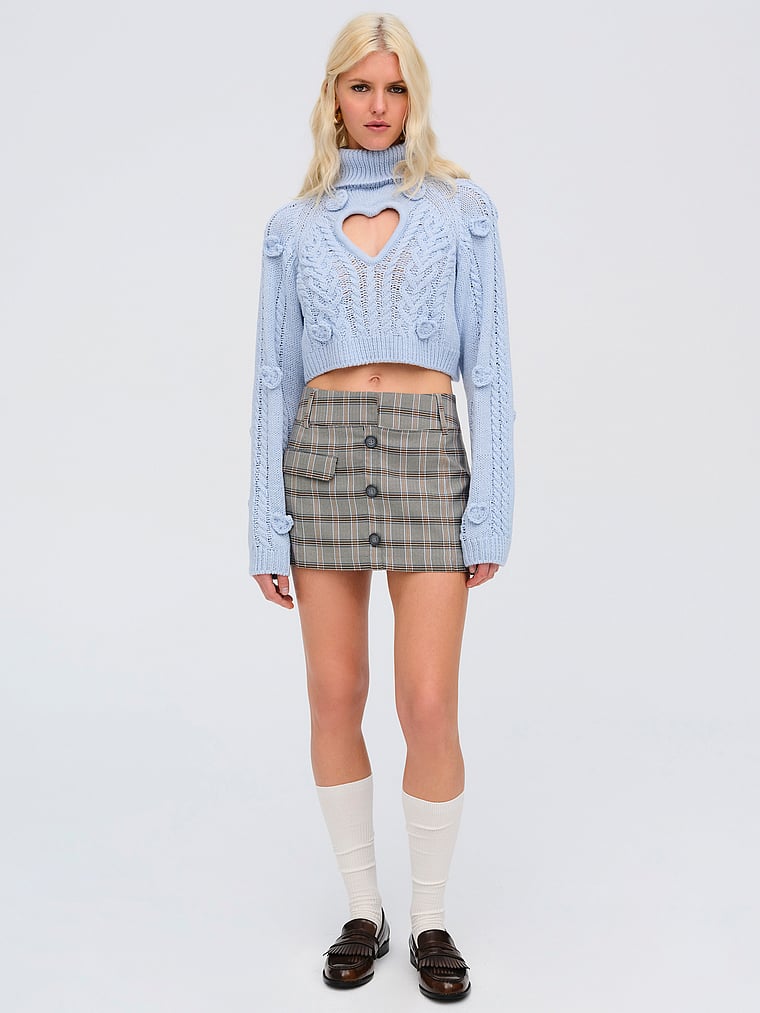 Victoria's Secret, For Love & Lemons Rebecca Heart Sweater, Blue, onModelFront, 1 of 2