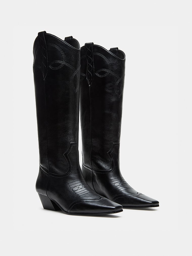 Steve Madden Dollie Schwarze Lederstiefel, detail, 3 of 3