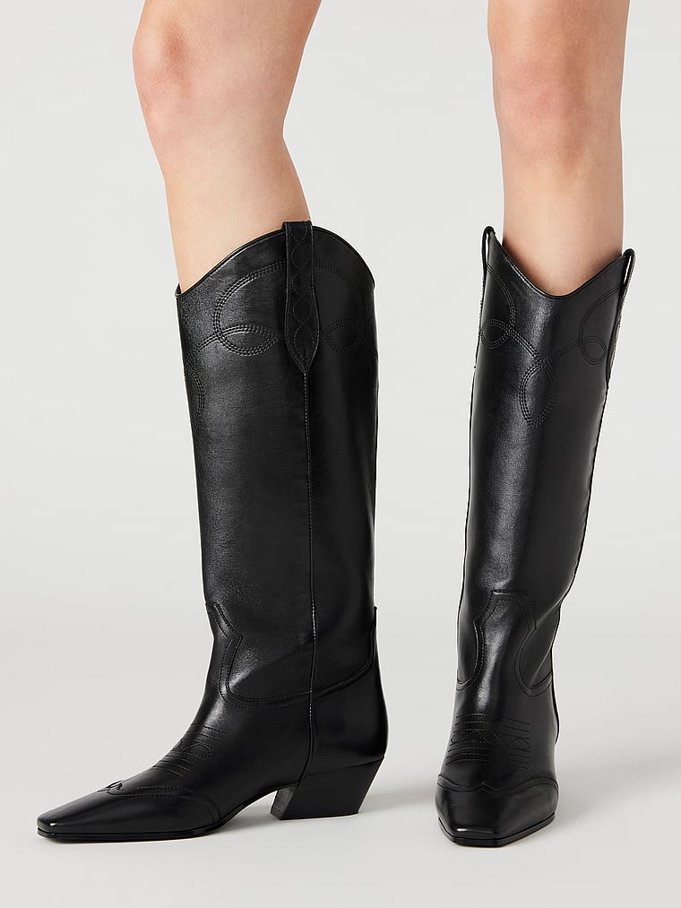 Steve Madden Dollie Schwarze Lederstiefel, onModelBack, 2 of 3