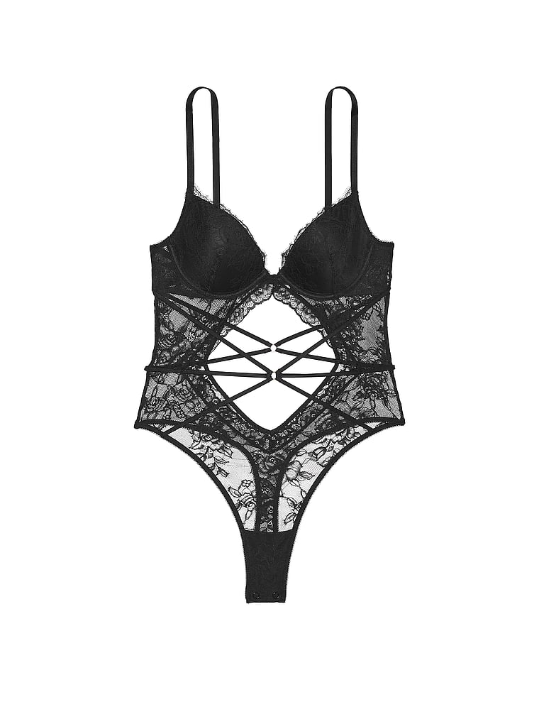 Victoria's Secret, Very Sexy Body mit Riemchendesign und Rosenspitze, SCHWARZ, offModelFront, 3 of 3