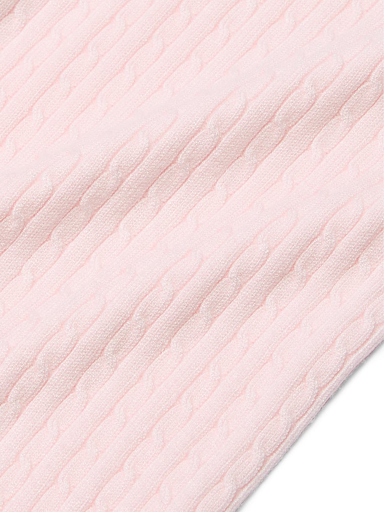 Victoria's Secret, Victoria's Secret Luxuriöse, ausgestellte Freizeithose mit Zopfmuster, Pink meliert mit Blütenverzierung, detail, 4 of 4