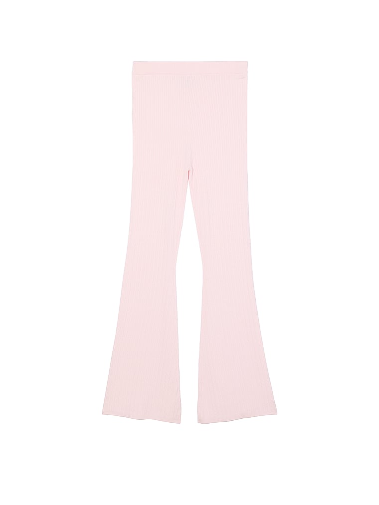 Victoria's Secret, Victoria's Secret Luxuriöse, ausgestellte Freizeithose mit Zopfmuster, Pink meliert mit Blütenverzierung, offModelFront, 3 of 4
