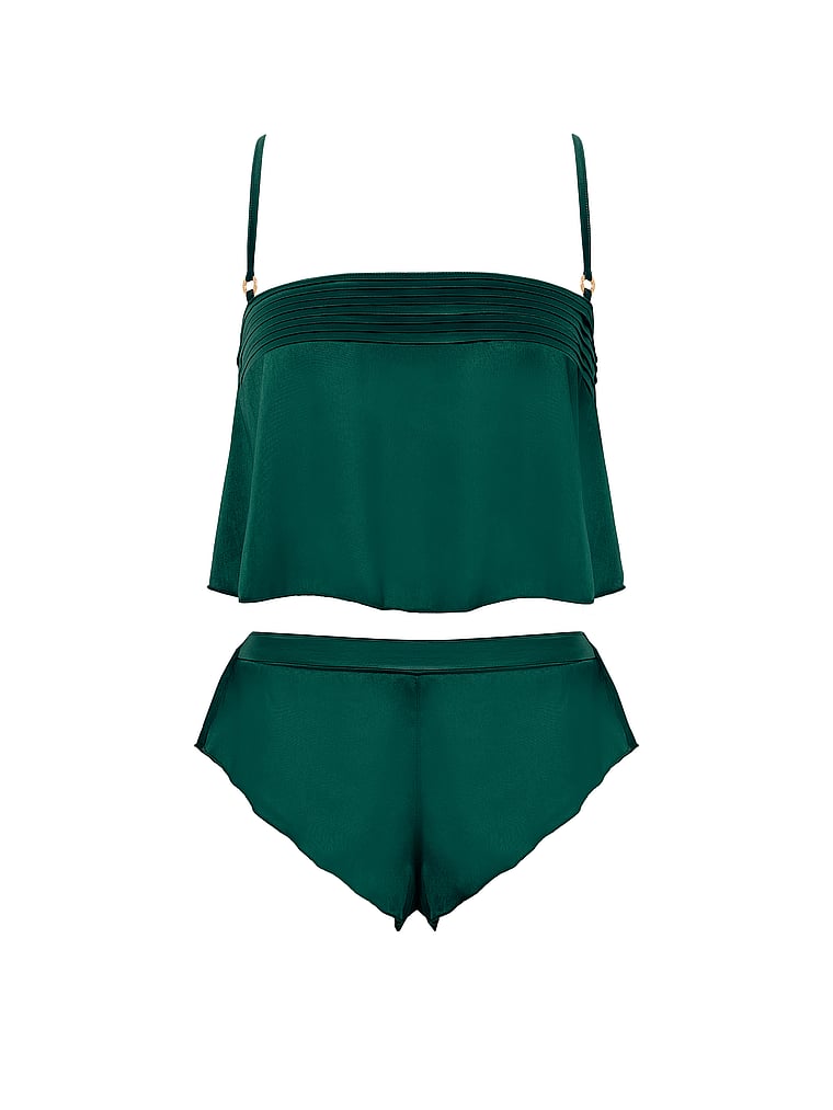 Victoria's Secret, BLUEBELLA Stephanie Set aus luxuriösem Satin mit kurzem Trägertop und Shorts, Botanisches Gartengrün, offModelFront, 3 of 4