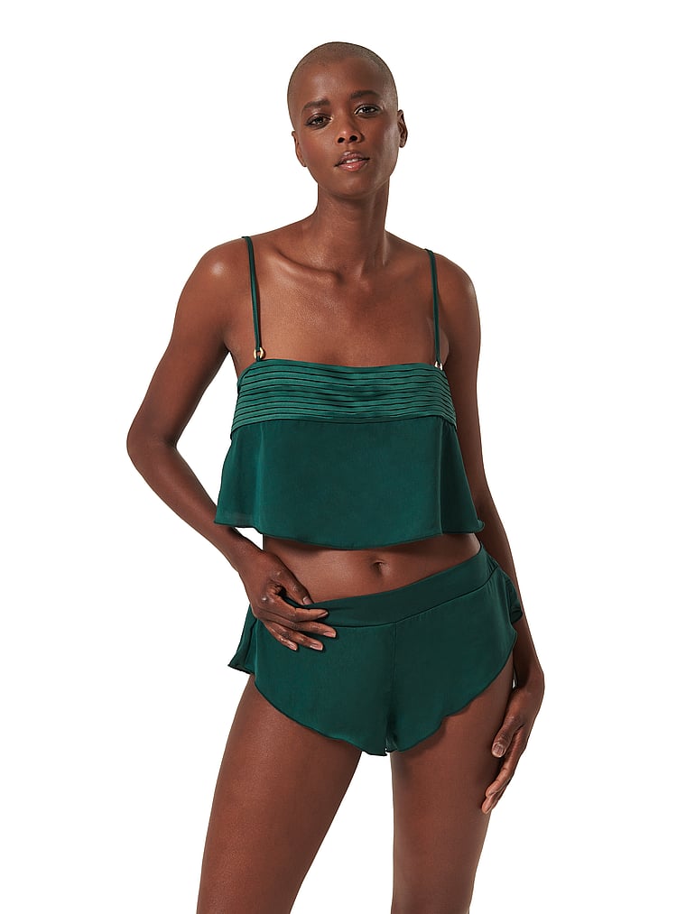 Victoria's Secret, BLUEBELLA Stephanie Luxury Satin Crop Cami and Short Set, Botanical Garden Green, onModelFront, 1 of 4
