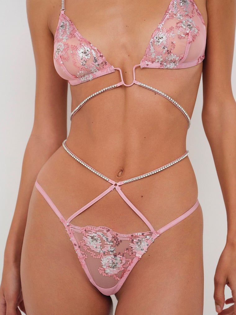 Victoria's Secret, For Love & Lemons Kristi Thong Panty, Pink, onModelFront, 1 of 4
