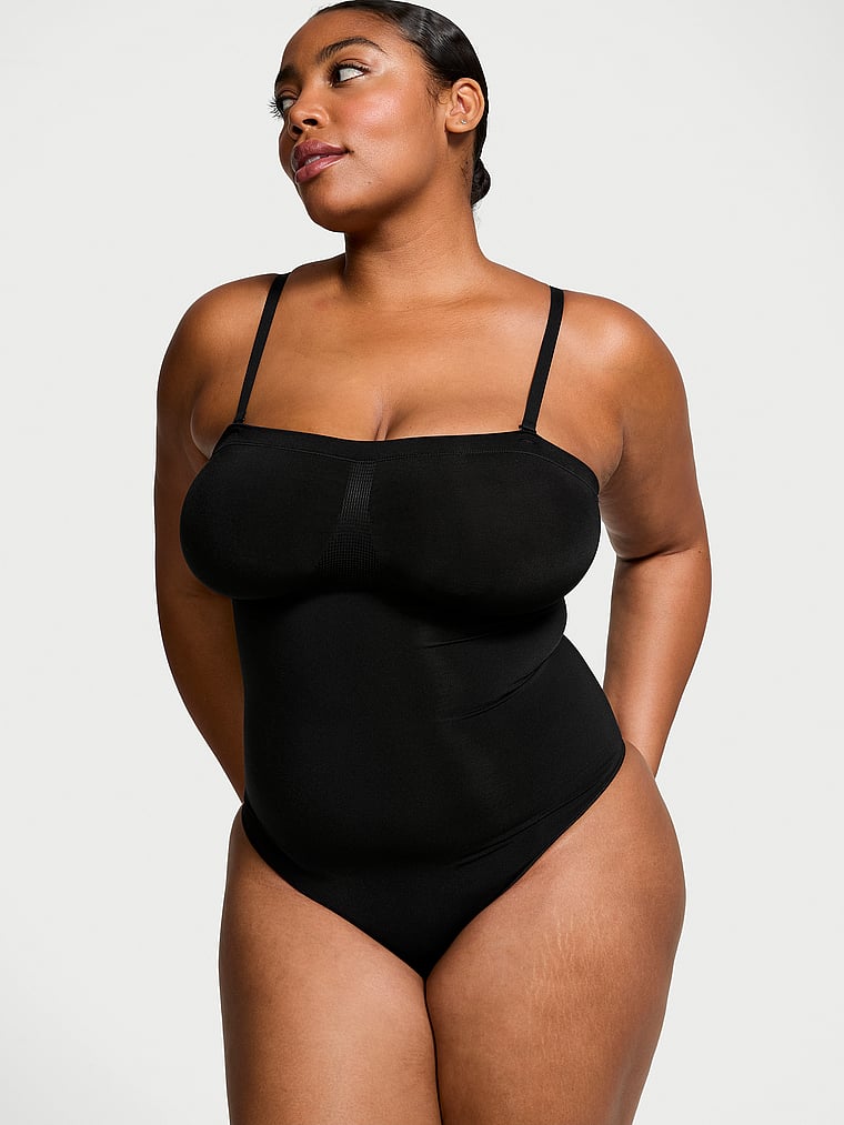 Victoria's Secret, Victoria's Secret Shapewear by Victoria SeamlessShaping™ Strapless Bodysuit, Black, onModelFront, 1 of 4