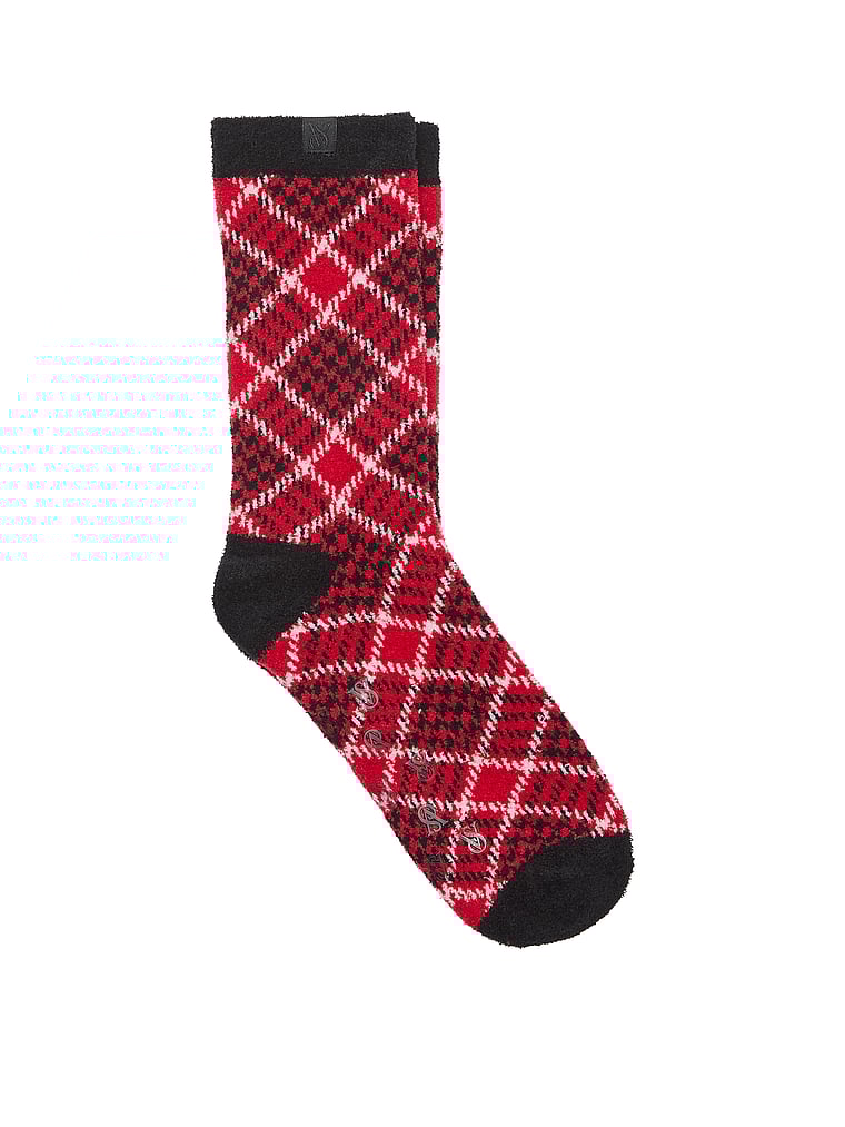 Victoria's Secret, Victoria's Secret Marshmallow Socken, Rot/Kariert, offModelFront, 1 of 2