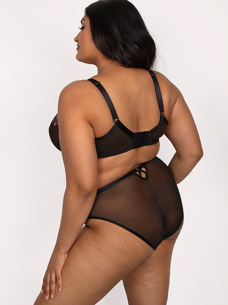 Victoria's Secret, Curvy Couture Lush Slip mit rückseitigem Riemchendesign und Stickerei, Schwarz, onModelBack, 2 of 3