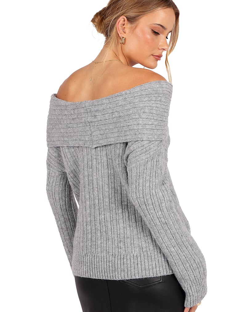 Victoria's Secret, Petal & Pup Kenny Schulterfreier Strickpullover, Grau, onModelBack, 2 of 3