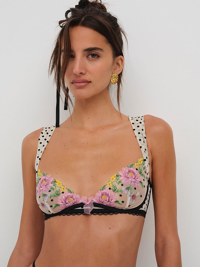 Victoria's Secret, For Love & Lemons Joannie Underwire Bra, Black Multi, onModelFront, 1 of 4