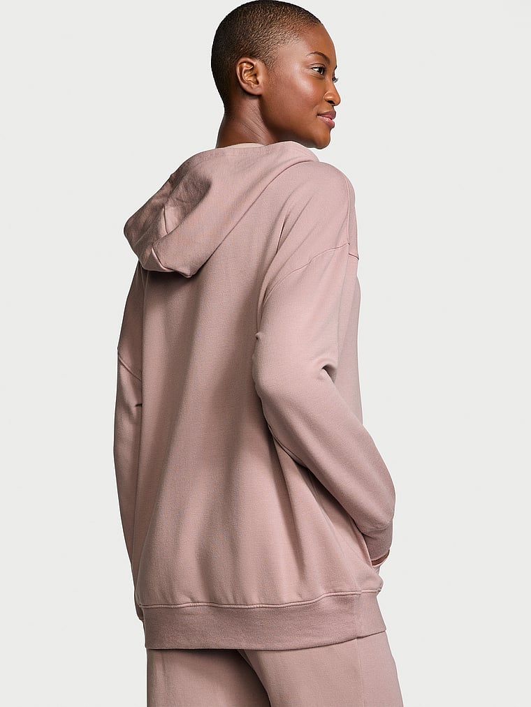 Victoria's Secret, Victoria's Secret Fleece-Hoodie aus gebürstetem Modal mit durchgehendem Reißverschluss, FRANZÖSISCHES MAUVE, onModelBack, 3 of 5