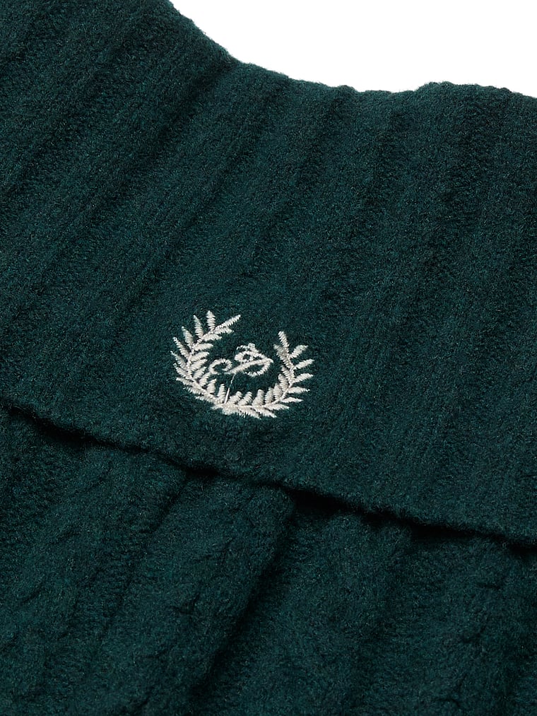 PINK Collegiate Schlaghose mit Zopfstrickmuster und Umschlag, Dunkles Waldgrün, detail, 4 of 5