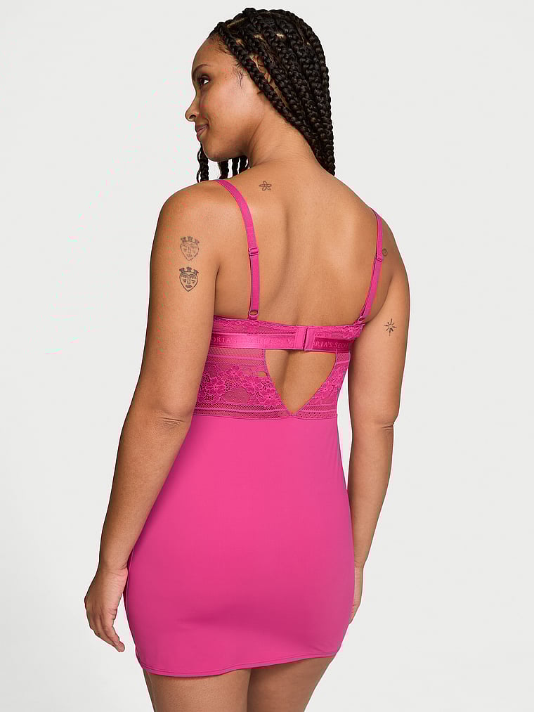 Victoria's Secret, Victoria's Secret Lacie Striped Floral Slip Dress, LUSCIOUS ROSE, onModelBack, 1 of 3 Daiane is 5'11" or 180cm and wears Small