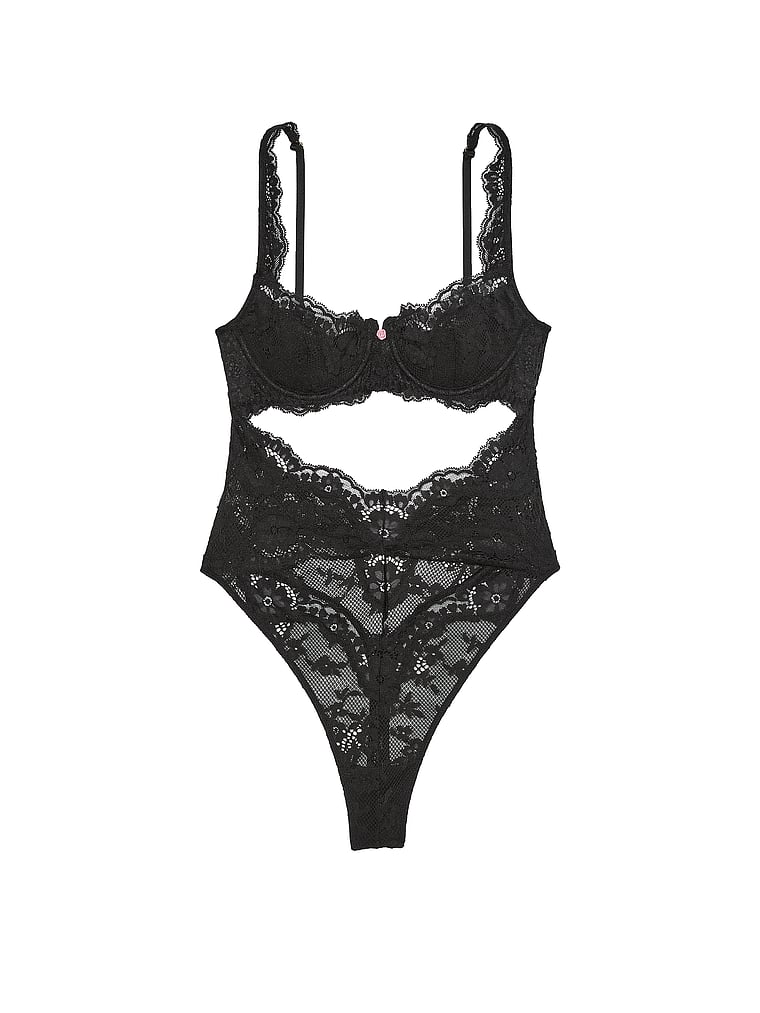 Victoria's Secret, Dream Angels Dare to Dream Push-up-Balconette-Body aus Spitze, Schwarz, offModelFront, 3 of 5