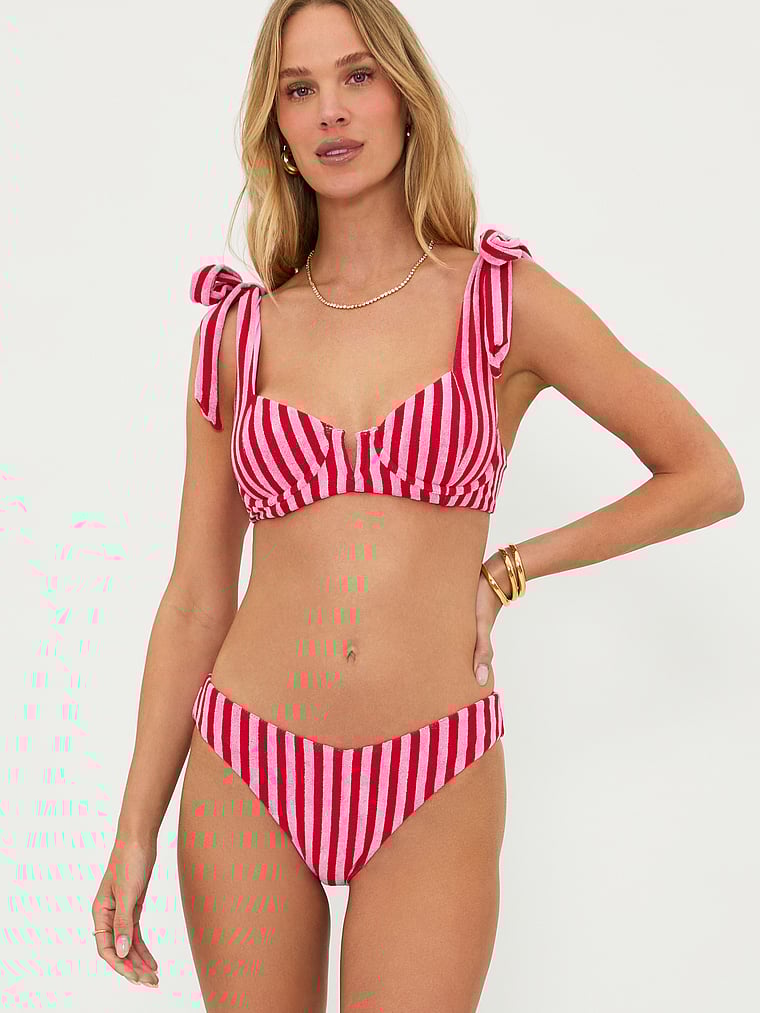Victoria's Secret, Beach Riot Vanessa Bikinihose aus Frottee, Zuckerstangen-Streifen, onModelFront, 1 of 3