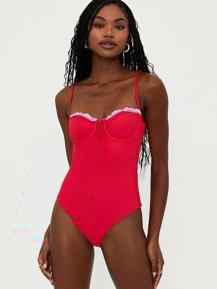 Victoria's Secret, Beach Riot Scarlet One-Piece, Holly Jolly, onModelFront, 1 of 3