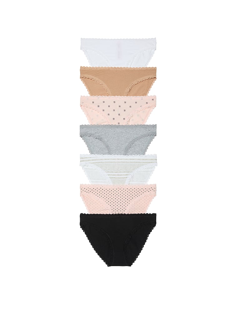 Victoria's Secret, Victoria's Secret Bikinislips mit Spitzenbesatz im 7er-Pack, Mehrfarbig, offModelFront, 1 of 1