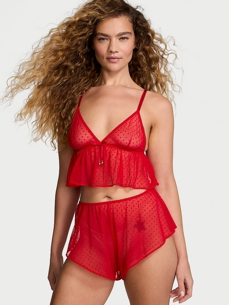 Victoria's Secret, Victoria's Secret Jingle Bells Set mit Trägertop aus Netzstoff, onModelFront, 1 of 4
