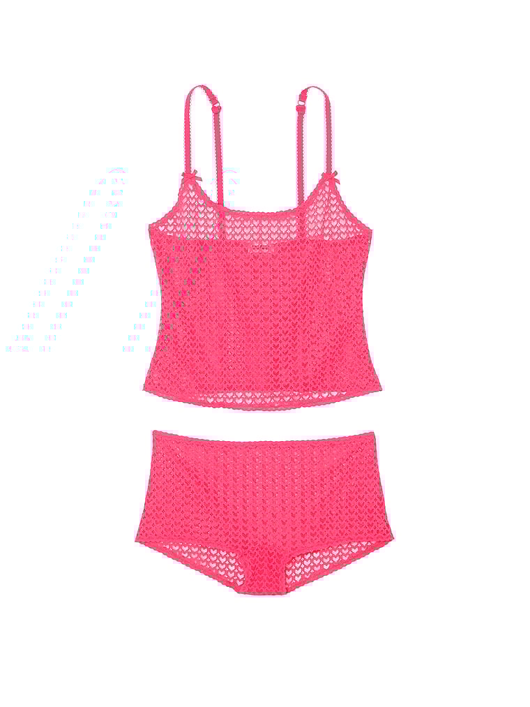 PINK Wink Set mit Trägertop und Panty aus Herzspitze, Doppelte Bubble mit Herzspitze, offModelFront, 3 of 4