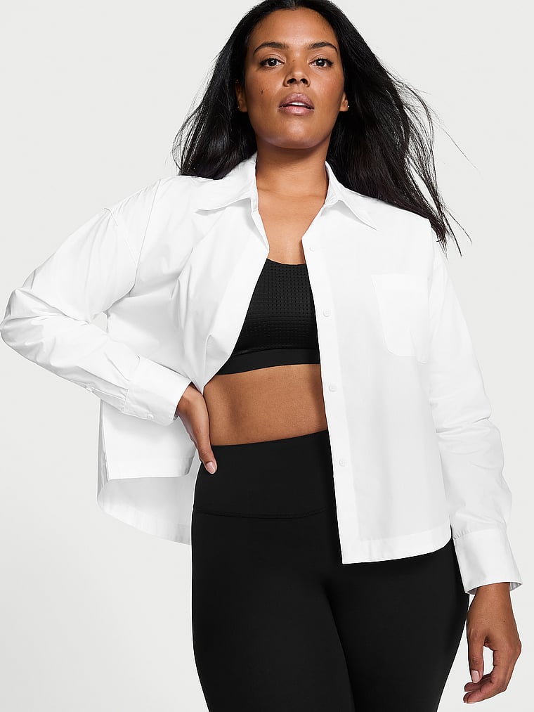 Victoria's Secret, VSX Kurzes Funktions-Oberteil aus Popeline, VS-Weiß, onModelFront, 1 of 3