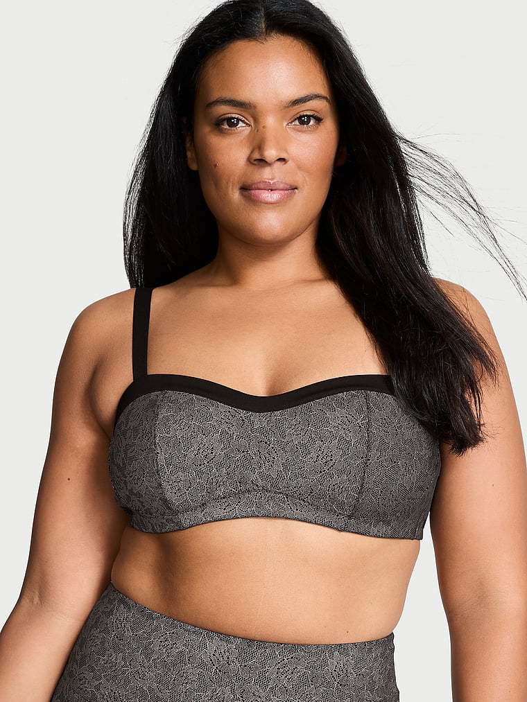 Victoria's Secret, VSX VSX Glow Reflective Lace Balconette Sports Bra, Black, onModelFront, 1 of 5