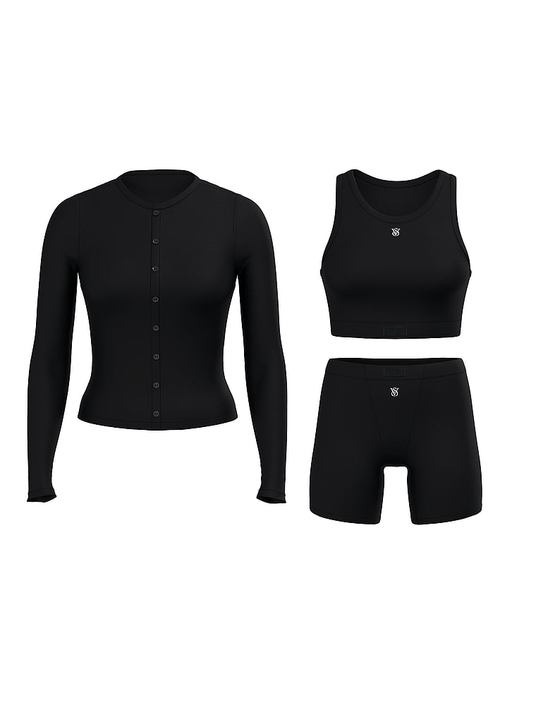 Victoria's Secret, Victoria's Secret 3-teiliges Set aus gerippten Boxershorts aus Modal, Schwarz, digitalOffModelFront, 3 of 3
