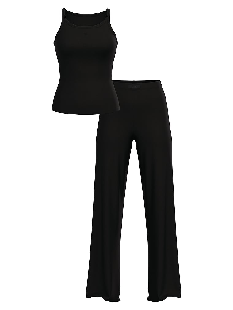 Victoria's Secret, Victoria's Secret Trägertop und Hose aus geripptem Modal im Set, Schwarz, digitalOffModelFront, 3 of 3