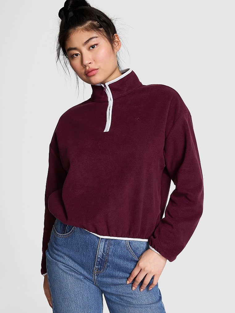 PINK Jacke aus Mikrofleece mit kurzem Reißverschluss, Wildrose, onModelFront, 1 of 4 Gloria ist 5'9" oder 175cm und trägt S