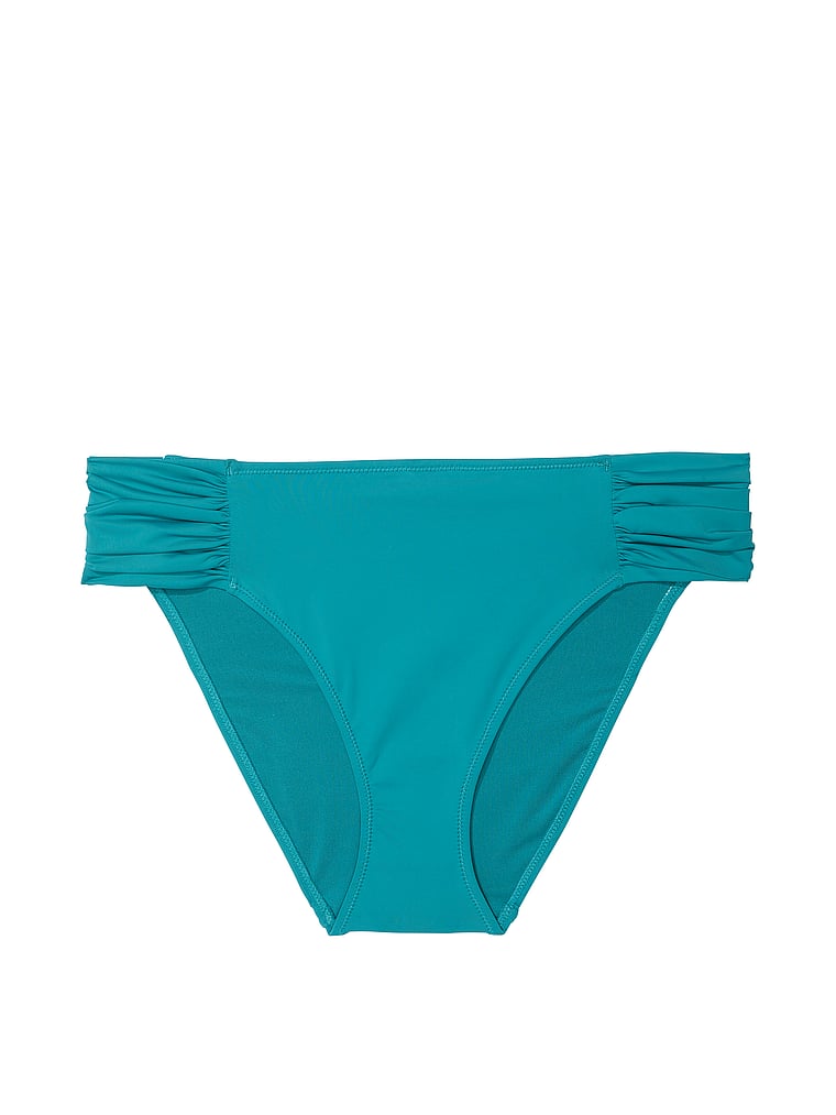 Victoria's Secret, Victoria's Secret Swim Essential Bikinihose mit mittelhohem Bund und Raffung, Barbados-Blau, offModelFront, 3 of 3