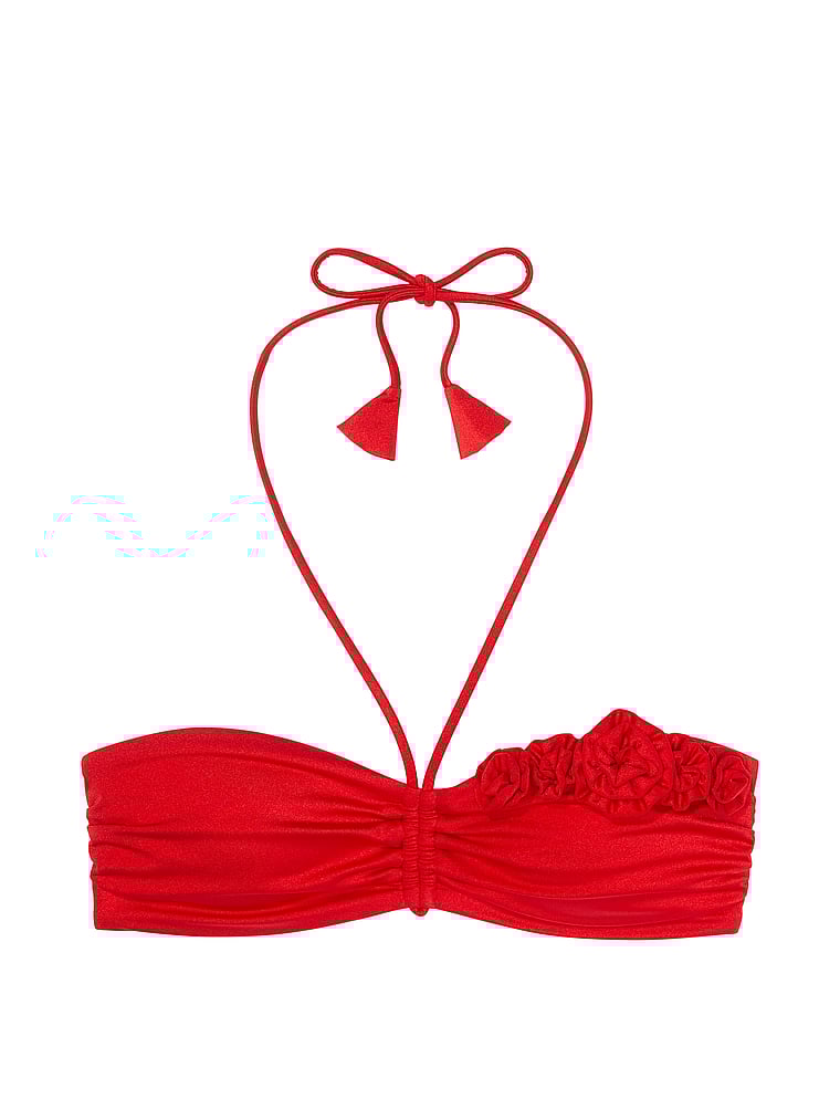 Victoria's Secret, Victoria's Secret Swim Rosette Bandeau Bikini Top, Bright Vermillion, offModelFront, 1 of 3