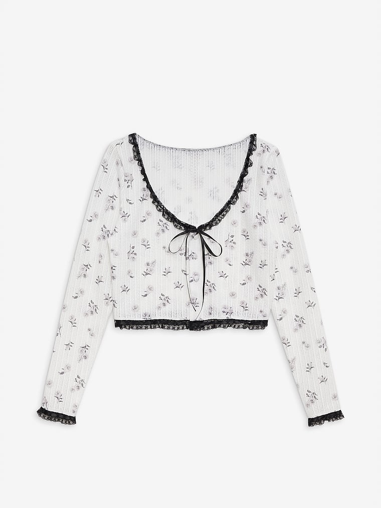 Victoria's Secret, For Love & Lemons Fawn Strickjacke, Tango-Rosenprint, offModelFront, 3 of 5